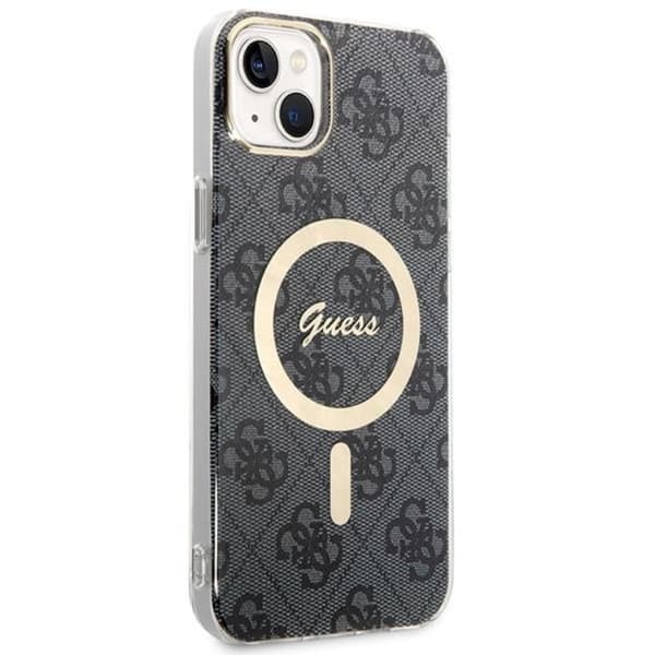GUESS iPhone 14 Magsafe Skal 4G Print + Trådløs Oplader - Sort Black