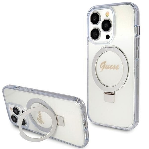 Guess iPhone 15 Pro Mobilskal Ringhållare Magsafe Glitter Script