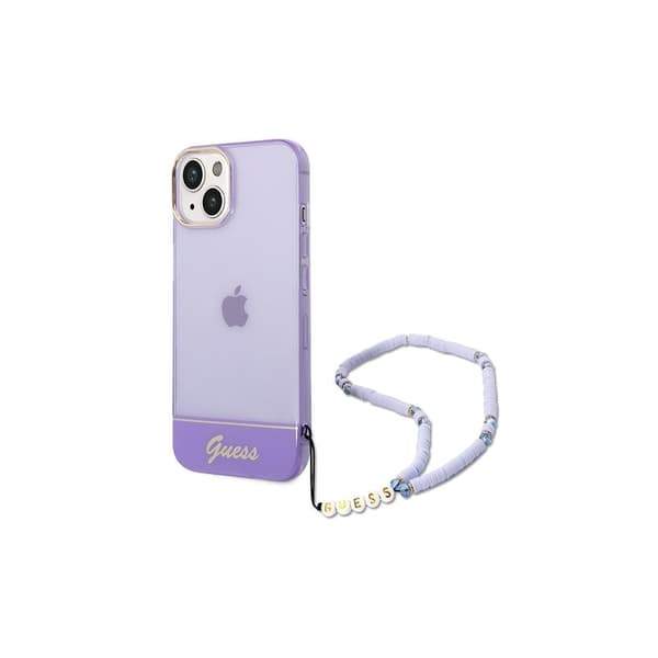 Guess iPhone 14 Pro Max Skal Lila Translucent Pearl Strap Lila