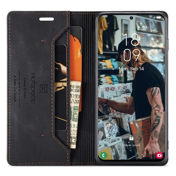 AUTSPACE A01 Plånboksfodral för Samsung Galaxy S22 5G Konstläder - Svart
