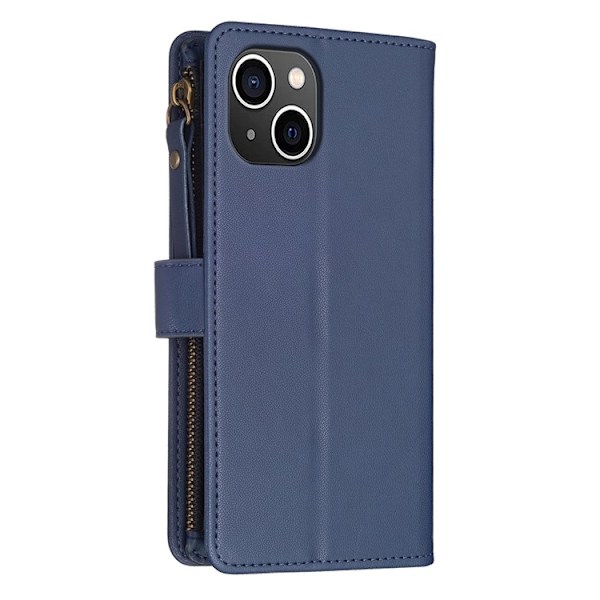 iPhone 15 Plus Plånboksfodral Zipper Flip - Blå