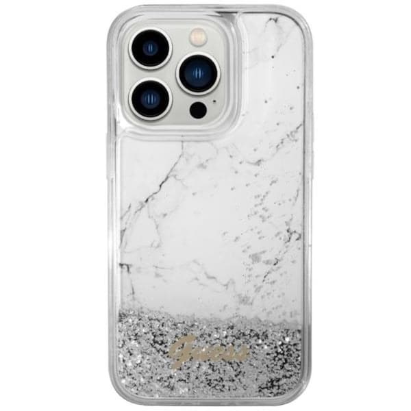 Guess iPhone 14 Pro -puhelinkuori Liquid Glitter Marble - Valkoinen Vit