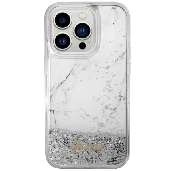 Guess Mobilskal till iPhone 14 Pro Liquid Glitter Marble - Vit Vit