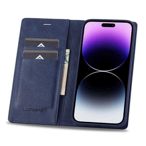 LC.IMEEKE iPhone 15 Pro Plånboksfodral i Konstläder - Blå