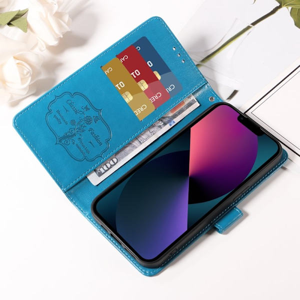 Samsung Galaxy S26 Edge Plånboksfodral Konstläder Blomtryck Ställ - Blå