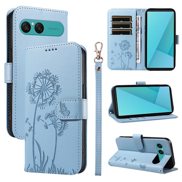 Sony Xperia 10 VII Plånboksfodral Strap Dandelion Konstläder Blå