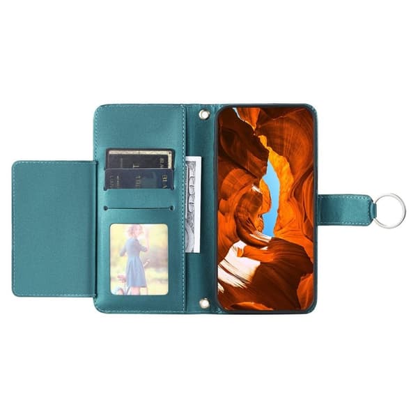 Samsung Galaxy A55 5G Plånboksfodral Konstläder Ring Spänne Ställ - Grön