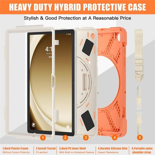 Mobilskal till Galaxy Tab A9 Plus Kickstand Handrem Med Axelrem Orange