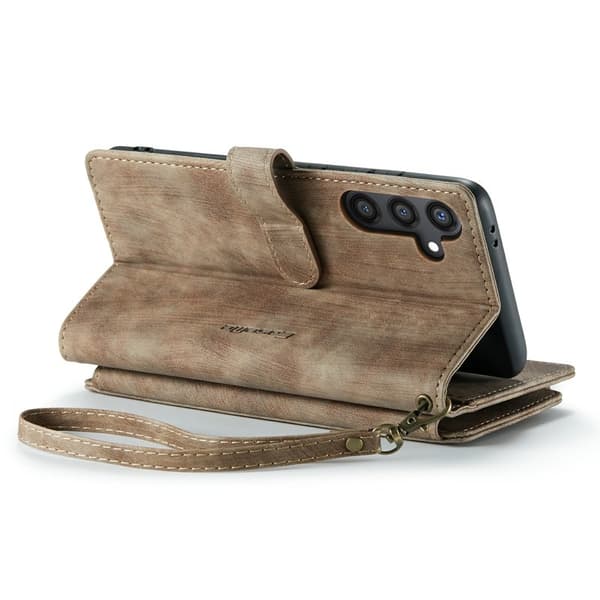 CASEME Konstläder Plånboksfodral för Samsung Galaxy S24+ med rem - Brun
