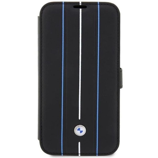 BMW iPhone 14 Pro Max Plånboksfodral Läder Stramp Lines - Blå
