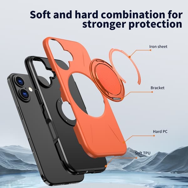 Mobilskal till iPhone 16 MagSafe Rotating Kickstand TPU + PC Orange