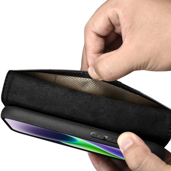 iCarer iPhone 14 Plus Plånboksfodral 2in1 Äkta Läder Anti-RFID - Svart Svart