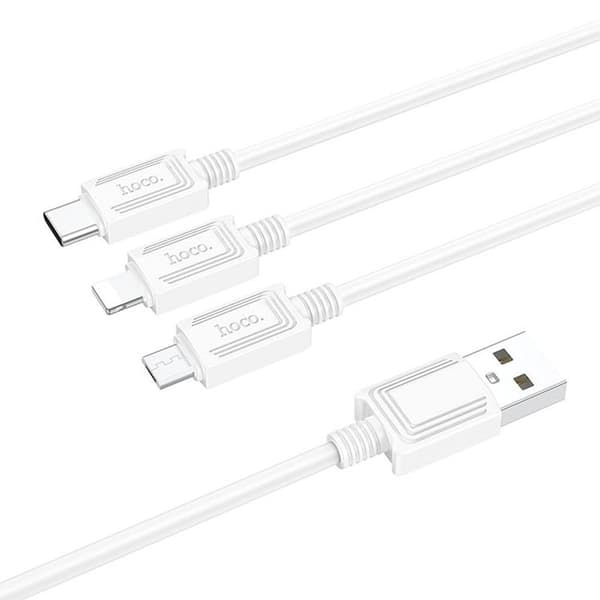 Hoco 3in1 USB-A/MicroUSB/Lightning/Typ-C Kabel 1m 2A X74 - Vit Vit