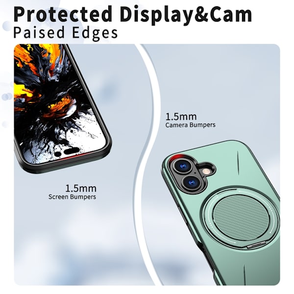 Mobilskal till iPhone 16 Plus MagSafe Rotating Kickstand TPU + PC Grön