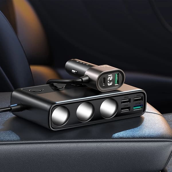 Joyroom 9in1 biloplader 154W USB-C 5xUSB-A 3xcigarettænder - sort Black