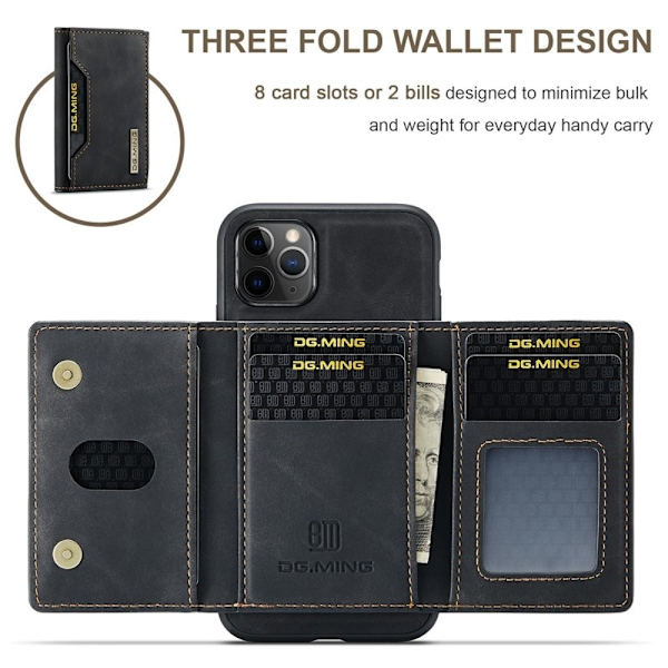 DG.MING M2 2-in-1 Konstläder Plånboksfodral för iPhone 11 Pro Max - Svart