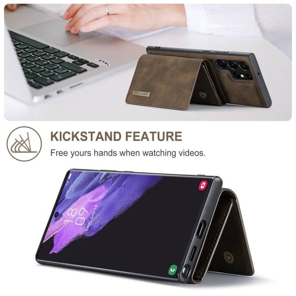 DG.MING M1 Konstläder Plånboksfodral för Samsung Galaxy S23 Ultra - Brun