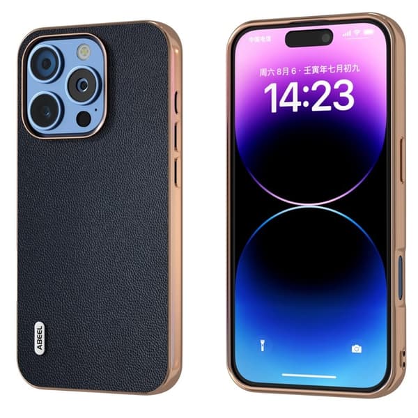 ABEEL Mobilskal till iPhone 16 Pro Electropläterad Äkta Läder Blå