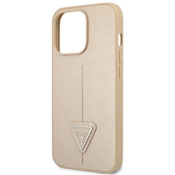 GUESS iPhone 14 Pro -kuori Saffiano Triangle Logo - Beige Beige