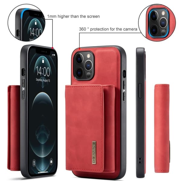 DG.MING M1 Series Plånboksfodral Konstläder med Ställ för iPhone 12 Pro Max Röd