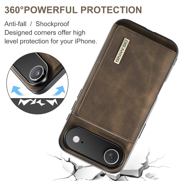 DG.MING iPhone Air Konstläder Plånboksfodral Kickstand Brun