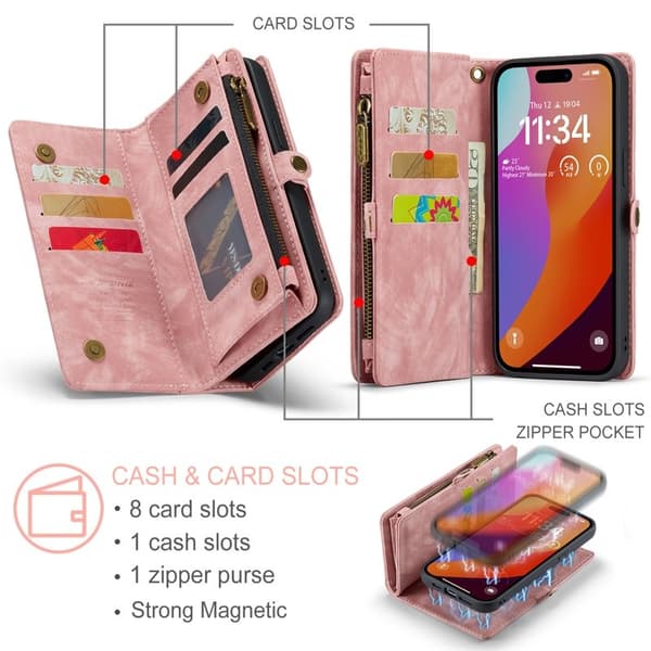 CASEME 008 iPhone 16 Pro Max Plånboksfodral Konstläder med - Rosa