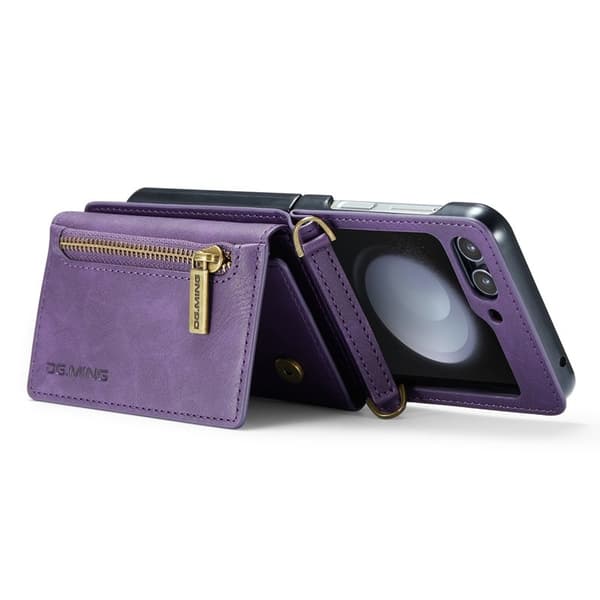 DG.MING Samsung Galaxy Z Flip5 Konstläder Plånboksfodral Lila