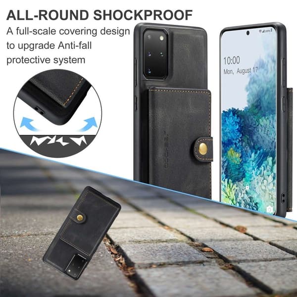 JEEHOOD Galaxy S20 Plus 2-in-1 Plånboksfodral Konstläder Svart