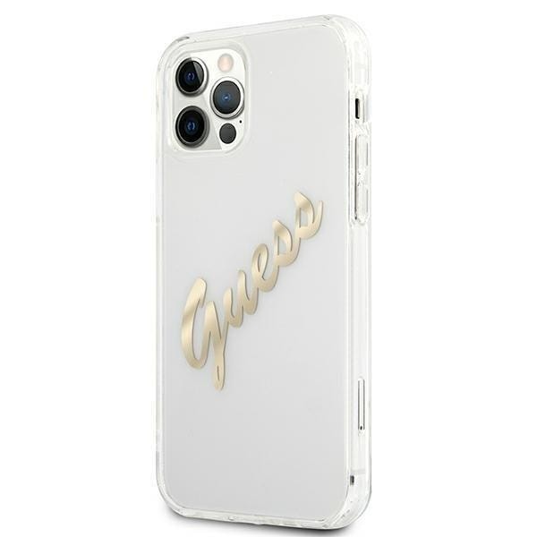 Guess Vintage Script Gold Skal iPhone 12 / 12 Pro - Transparent