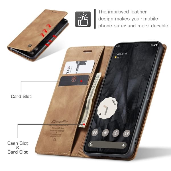 CASEME 013 Series Google Pixel 8 Pro Plånboksfodral Konstläder Brun
