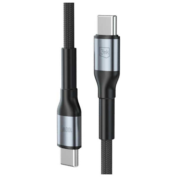 3MK USB-C–USB-C 100W kaapeli 20V/5A 2m N-SARJA Hyper - Musta Svart