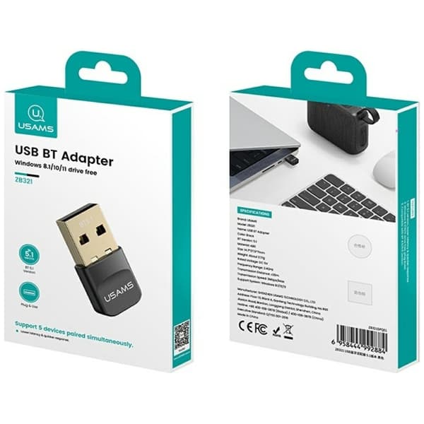 USAMS ZB321 USB Adapter Bluetooth 5.1 - Svart