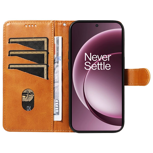 OnePlus 15 5G Plånboksfodral T-Shape Lines Konstläder Brun