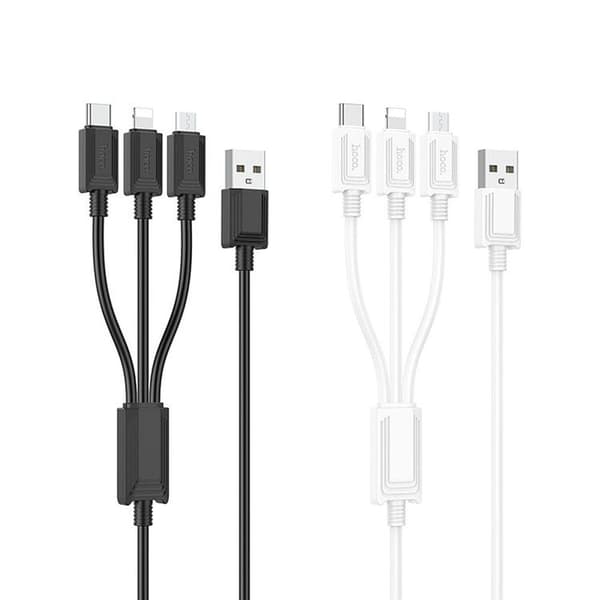 Hoco 3in1 USB-A/MicroUSB/Lightning/Typ-C Kabel 1m 2A X74 - Vit Vit
