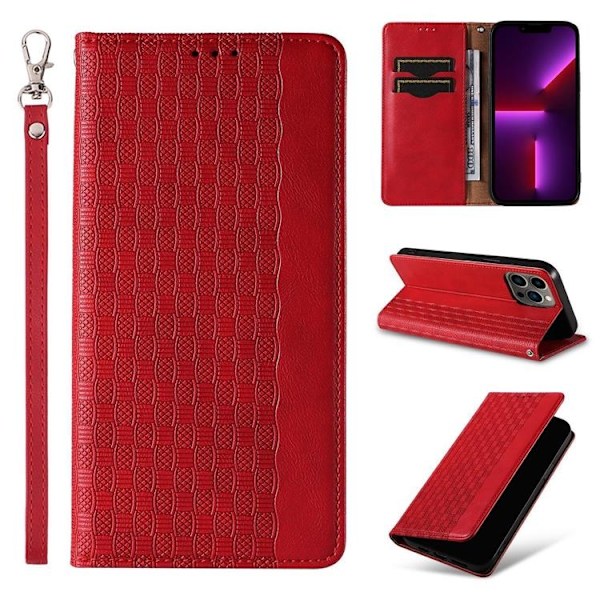 iPhone 12 Pro Max Plånboksfodral Magnet Strap - Röd