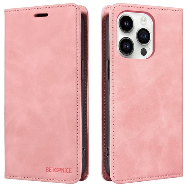 BETOPNICE 003 iPhone 15 Pro Max Plånboksfodral TPU + Konstläder - Rosa