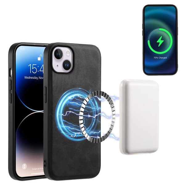 DENIOR D14 Mobilskal till iPhone 14 Plus Läder + TPU + PC Svart
