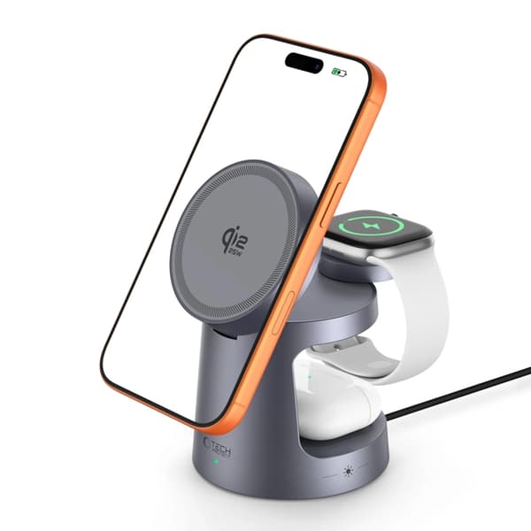 Tech-Protect Qi2 MagSafe Trådlös Laddare iPhone/Apple Watch/AirPods - Mörkgrå Grå