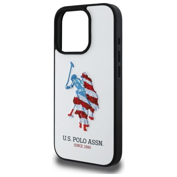 US Polo Mobilskal till iPhone 15 Pro Max MagSafe Leather Big Flag - Vit