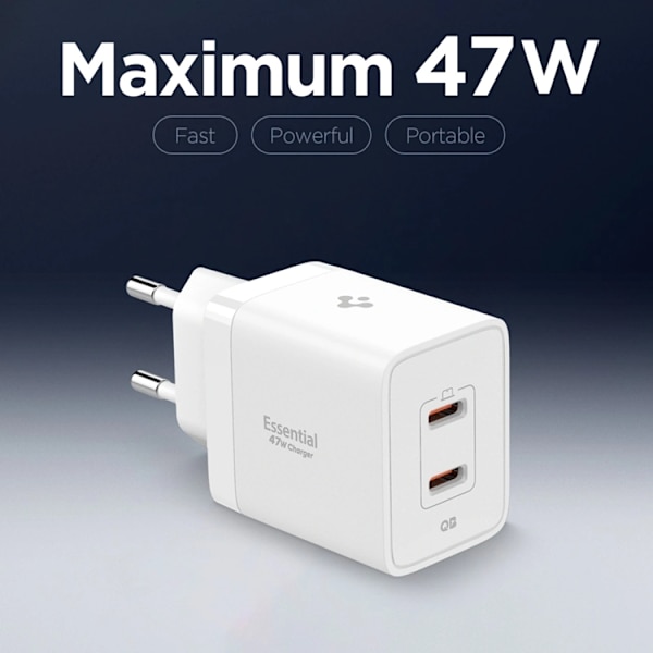 Spigen 2-Port Netværksoplader 47W ESSENTIAL EE472EU Vit