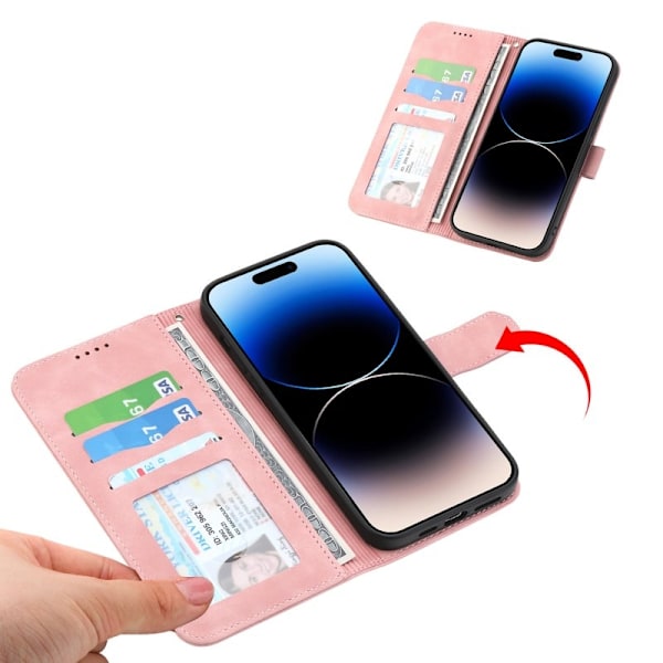 DIERFENG DF-03 Plånboksfodral för iPhone 15 Pro Max Konstläder - Rosa