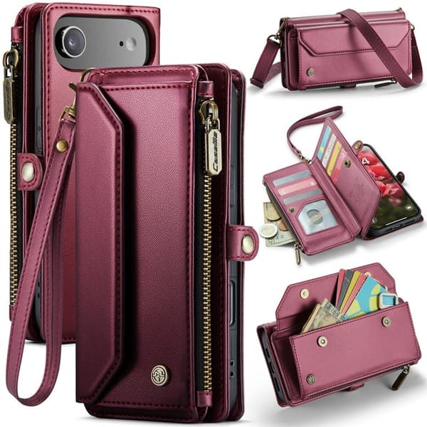 CASEME iPhone Air Plånboksfodral Konstläder med Dragkedja Röd