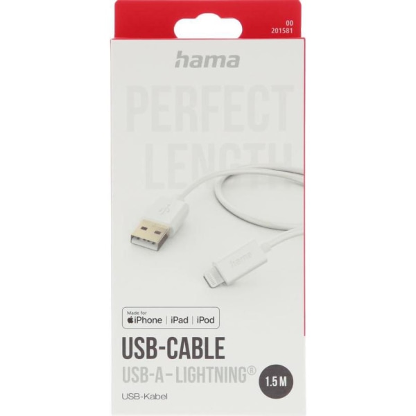 Hama USB-A til Lightning Kabel 1,5m - Hvid
