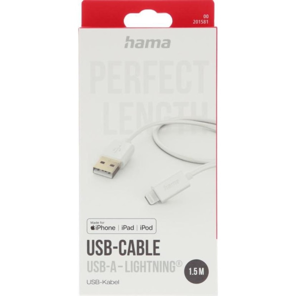 Hama USB-A till Lightning-kabel 1,5 m – vit