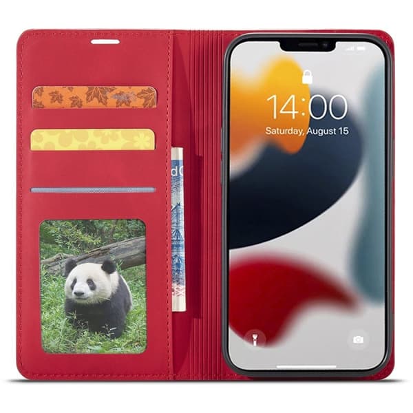 FORWENW iPhone 15 Pro Plånboksfodral i Konstläder - Röd