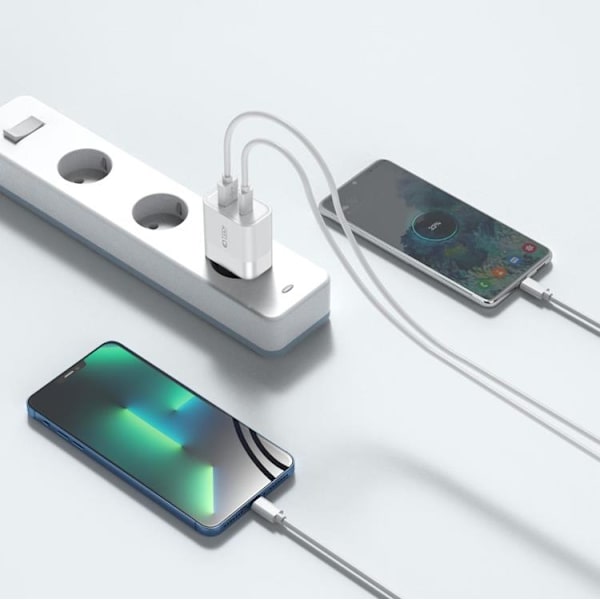 Tech-Protect C30W 2-Port Nätverk Laddare PD30W/QC3.0 - Vit