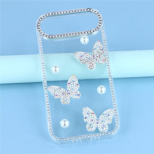 Mobilskal till iPhone Air Rhinestone Edge Pearl Butterfly Transparent