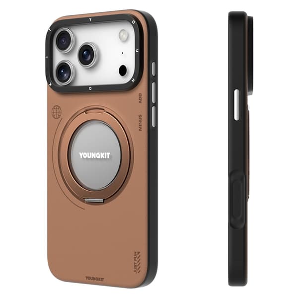YOUNGKIT Mobilskal till iPhone 17 Pro Rotating Kickstand - Brun Brun