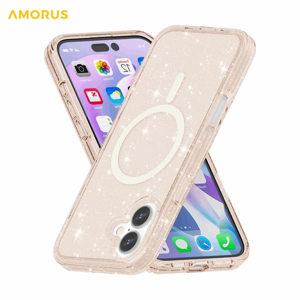 AMORUS Mobilskal till iPhone 17 Magsafe Glitter Powder PC + TPU - Guld Guld