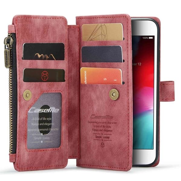CASEME iPhone 6/7/8/SE (2020/2022) Konstläder Plånboksfodral Röd